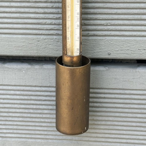Vintage Brass Laboratory Thermometer with Case 32 cm, used, non-functional