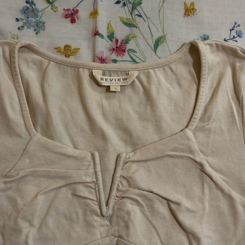 Review blouse in ecru with shirring detail like new