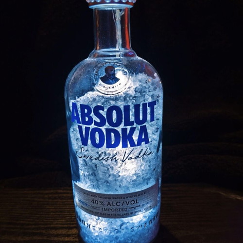 Handmade Absolut decorative bottle with light made to order