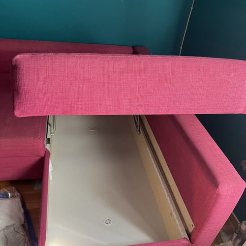 Three-seater sofa with chaise lounge and double bed like new