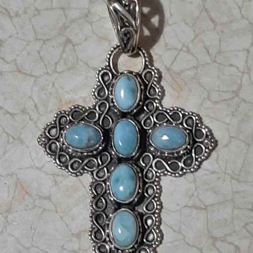 Silver 925 cross with larimar in antique style new