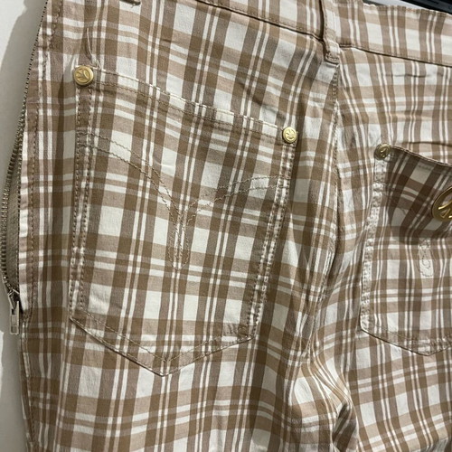Moschino Capri High-Waisted Cotton Pants like new, checked white and brown
