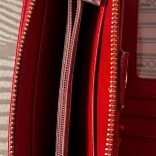 Doca red large wallet used with multiple card slots and zipper compartment
