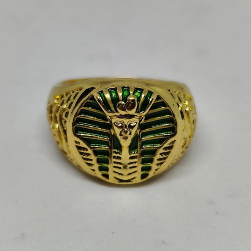 Pharaoh Ring with Enamel like new, size 12, gold color