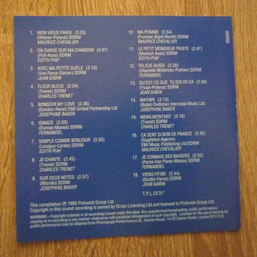 A Tribute to the Music of France CD used, disc and covers only