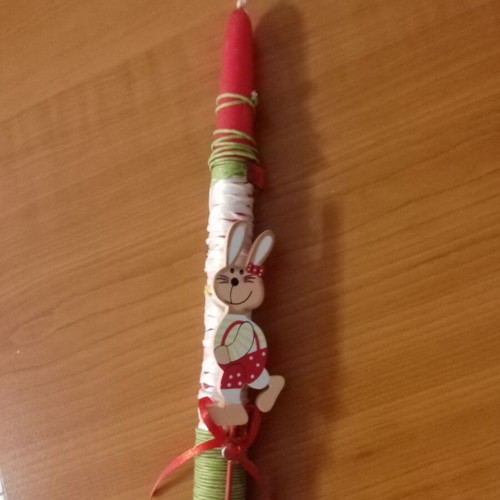 Red Easter Candle new with decoration and ribbons