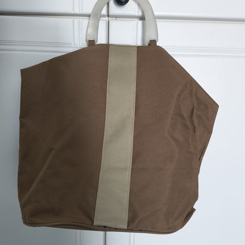 Fabric handbag with plastic handles new, brown