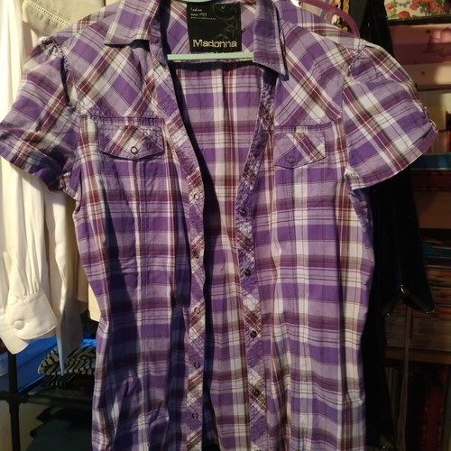 Madonna shirt size L, purple checked, like new
