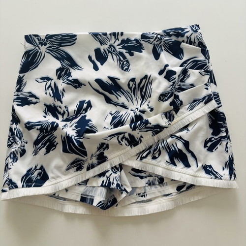 White skort with blue floral pattern