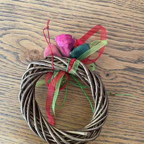 Handmade decorative wreath with ceramic flowers, like new