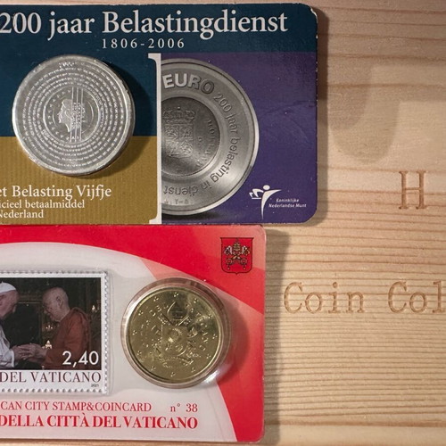 Euro coins new, 5€ and 0.50€ blisters