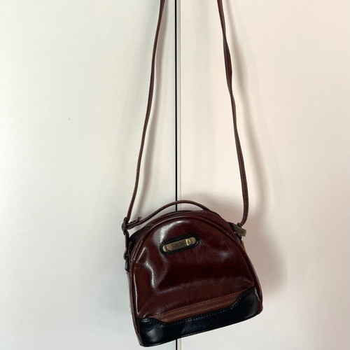 Vintage crossbody bag used, brown and black, faux leather