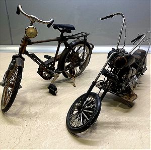 Διακοσμητικό Μεταλλικό ποδήλατο και μηχανή μινιατούρες