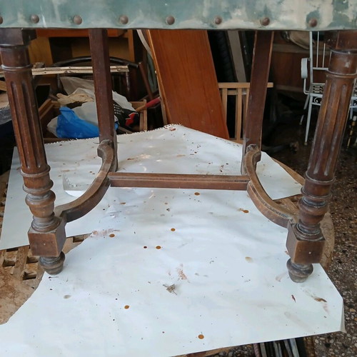 Living room chair used with worn fabric and minor wood damage