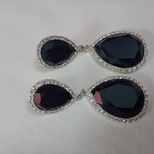 Zara earrings long with black shiny stones and zirconia new