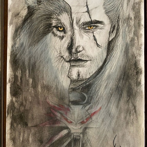 The Witcher painting new, acrylics and Carbothello pencils, size A4