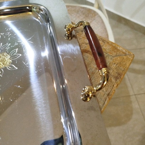 Vintage inox serving tray with 24 karat gold details like new