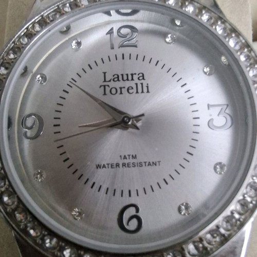 Laura Torelli crystals watch used, white rubber strap