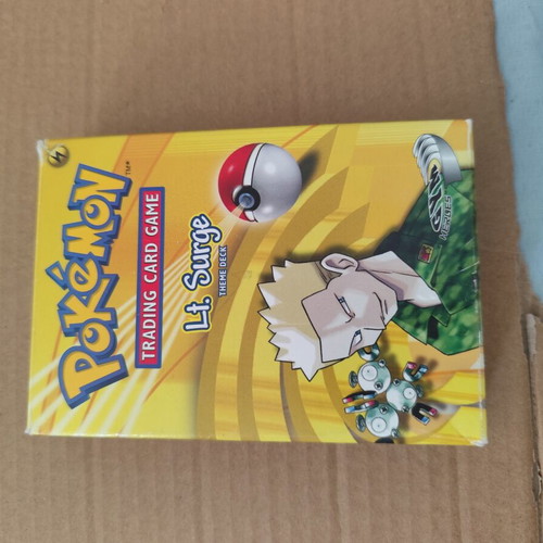 Lt Surge Theme Deck Pokemon Gym Heroes with 52 cards and PSA 5 Lt Surge Magneton used