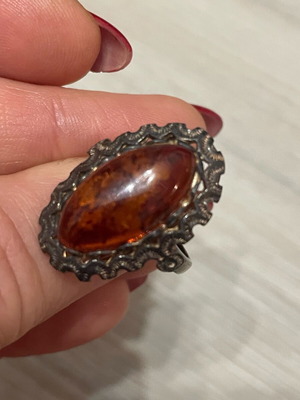 Silver 925 ring with vintage amber used