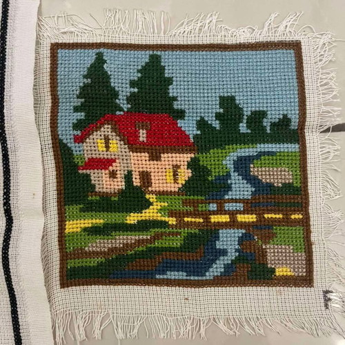 Handmade textile painting used, small size 0.15x0.14 m