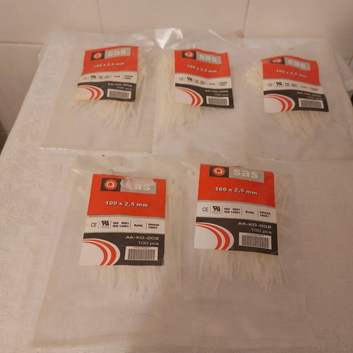 SAS white cable ties 100x2.5 mm, pack of 5x100 pieces, new