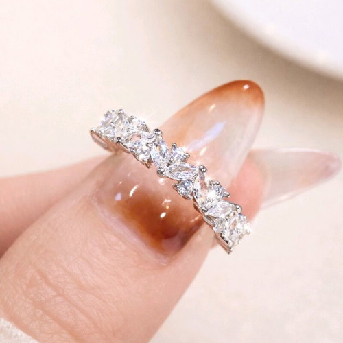 Brass ring with cubic zirconia size 6 new, silver color