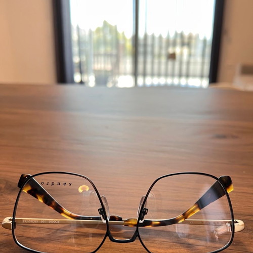 Sandro eyeglass frame new, black metal with gold arms
