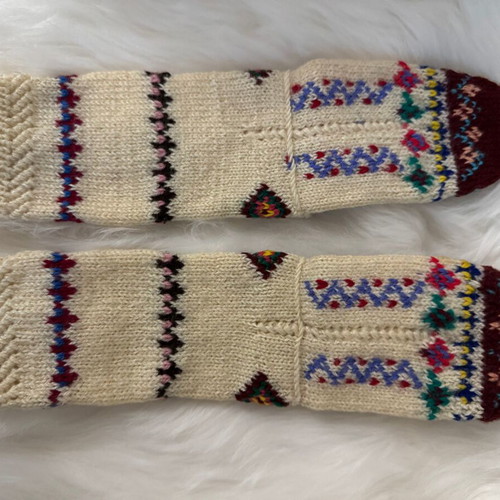 Wool knitted handmade jacquard socks new, multicolored