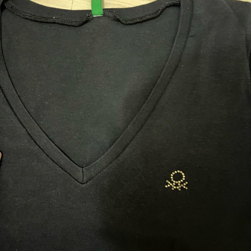 Benetton blouse black simple with open neckline like new