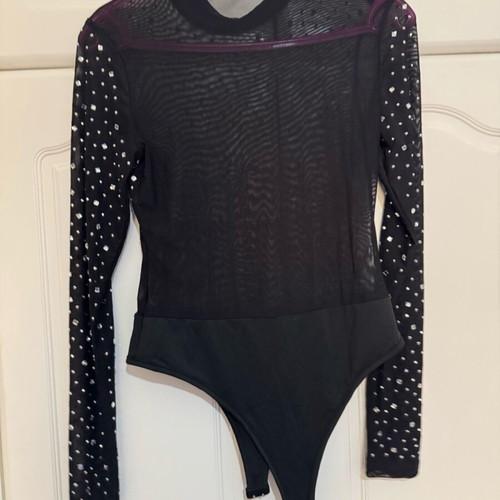 Transparent bodysuit like new with silver studs black