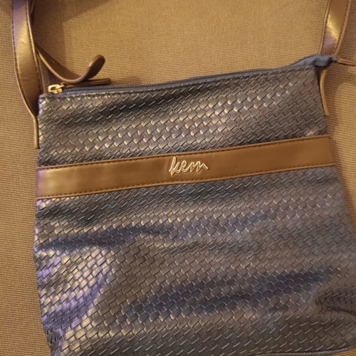 Kem crossbody shoulder bag with blue snake/croc effect and brown details