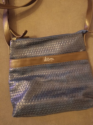 Kem crossbody shoulder bag with blue snake/croc effect and brown details