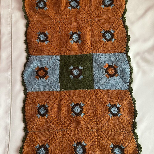 Vintage handmade crochet rug 83x49cm with 70s granny squares, used