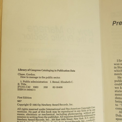 Book How to Manage in the Public Sector used, Gordon Chase and Elizabeth C.Reveal, 1983