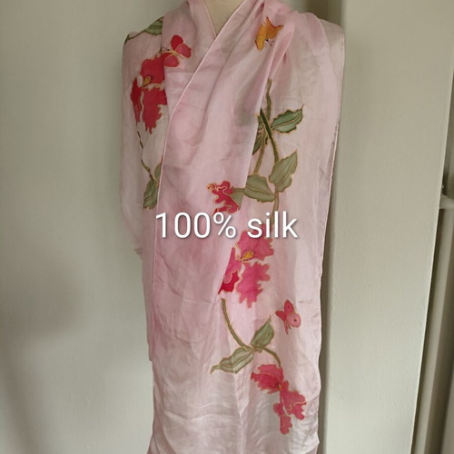 Ideen silk scarf 170x45 pink multicolor like new