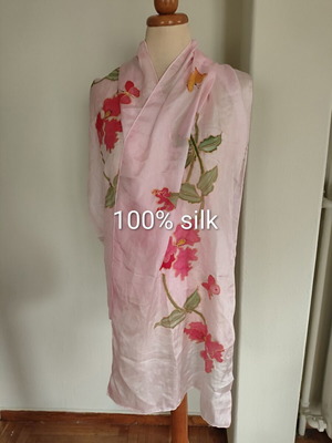Ideen silk scarf 170x45 pink multicolor like new