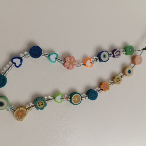 Charm phone lanyard with colorful beads used