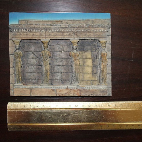 Caryatids ceramic table decor souvenir with wooden base like new