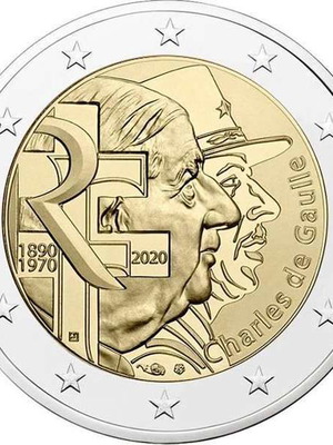 SAC France 2 Euro 2020 new, de Gaulle commemorative coin