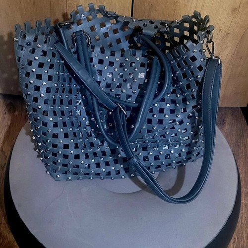 Shoulder bag like new, graphite with silver ornaments