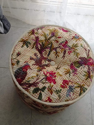 Vintage Boho Fabric Pouf Stool floral with birds like new