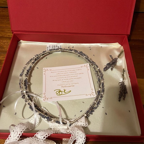 Velissaria Wedding Stefana Set Handmade with Lavender, Carafe, Glass, Tray and Ring Holder