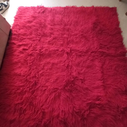 Red flokati velentza rug like new, traditional wool carpet