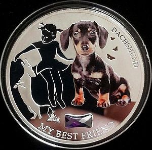 Fiji 2$ My Best Friend DACHSHUND Crystal Color Silver PROOF Coin 2013