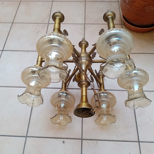 Vintage brass ceiling light with 6 lamps, like new