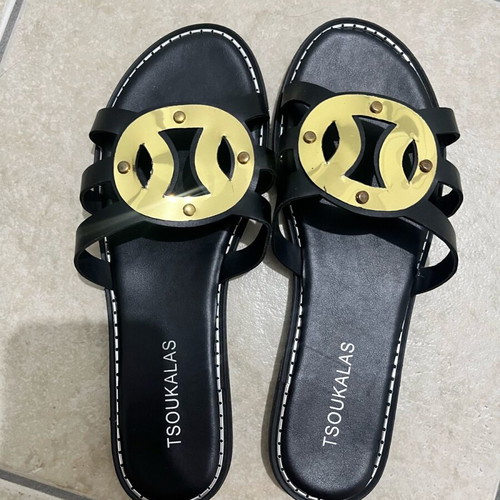Tsoukalas summer sandal like new, black and gold