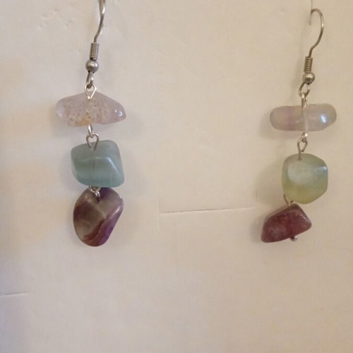 Earrings with fluorite stones and steel clasp new