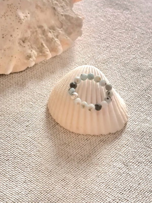 Handmade elastic ring with natural Larimar 4 mm and 925 silver