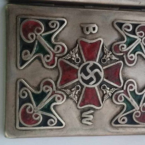 German Third Reich Silver and Enamel Cigarette Box used